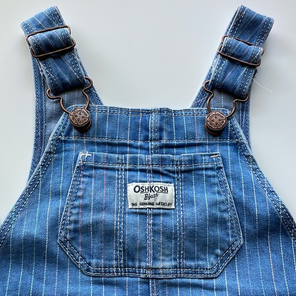 OshKosh B’gosh Pastel Pinstriped Vestbak Denim Overalls Size 2T - Picture 2 of 9